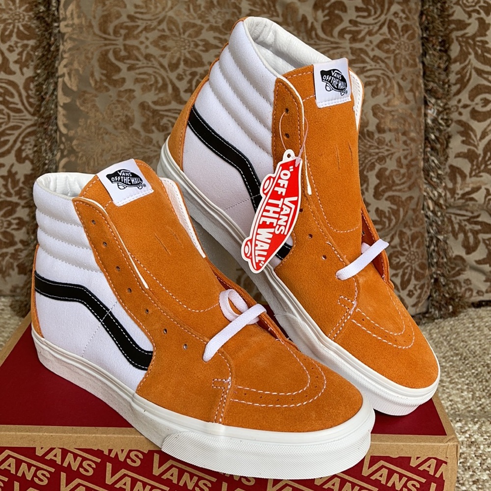 Vans Sk8-Hi Sneakers in White, Orange & Black - Picture 7 of 16